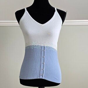 YUKA Sequined Cami Tank Top Sweater Hand Stitched + Beaded Blue Y2K Extra Small